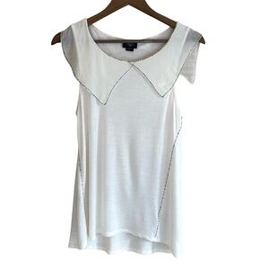 Anthropologie x Deletta Winter White Sleeveless Beaded Chiffon Collar Top